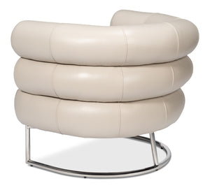 Sarreid Rondo White Leather Chair With Polished Stainless Steel Frame - Stylish & Modern Accent Furniture White  54066