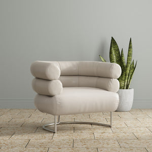 Sarreid Rondo White Leather Chair With Polished Stainless Steel Frame - Stylish & Modern Accent Furniture White  54066