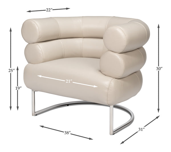 Sarreid Rondo White Leather Chair With Polished Stainless Steel Frame - Stylish & Modern Accent Furniture White  54066