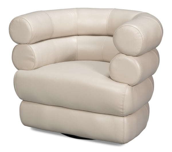 Sarreid Rondo Leather Swivel Chair In Crystal White - Elegant Design, Comfort, And 360-degree Mobility! White  54067