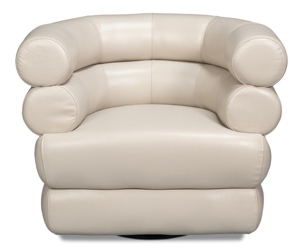 Sarreid Rondo Leather Swivel Chair In Crystal White - Elegant Design, Comfort, And 360-degree Mobility! White  54067