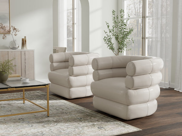 Sarreid Rondo Leather Swivel Chair In Crystal White - Elegant Design, Comfort, And 360-degree Mobility! White  54067