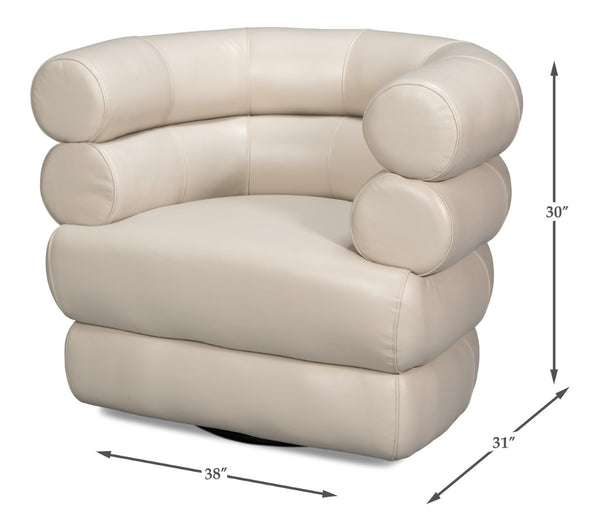 Sarreid Rondo Leather Swivel Chair In Crystal White - Elegant Design, Comfort, And 360-degree Mobility! White  54067