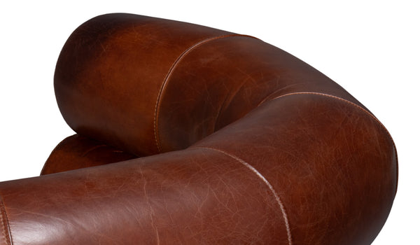 Sarreid Rondo Brown Leather Swivel Chair - Stylish Comfort & Modern Design For Your Living Space Needs Brown  54068