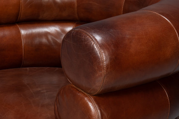 Sarreid Rondo Brown Leather Swivel Chair - Stylish Comfort & Modern Design For Your Living Space Needs Brown  54068