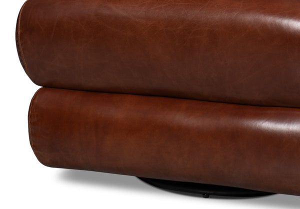 Sarreid Rondo Brown Leather Swivel Chair - Stylish Comfort & Modern Design For Your Living Space Needs Brown  54068
