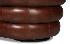 Sarreid Rondo Brown Leather Swivel Chair - Stylish Comfort & Modern Design For Your Living Space Needs Brown  54068