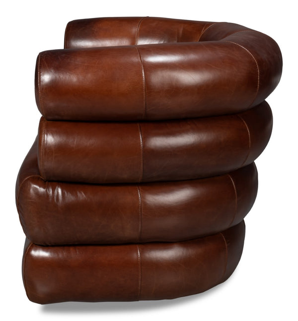 Sarreid Rondo Brown Leather Swivel Chair - Stylish Comfort & Modern Design For Your Living Space Needs Brown  54068