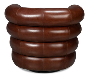 Sarreid Rondo Brown Leather Swivel Chair - Stylish Comfort & Modern Design For Your Living Space Needs Brown  54068