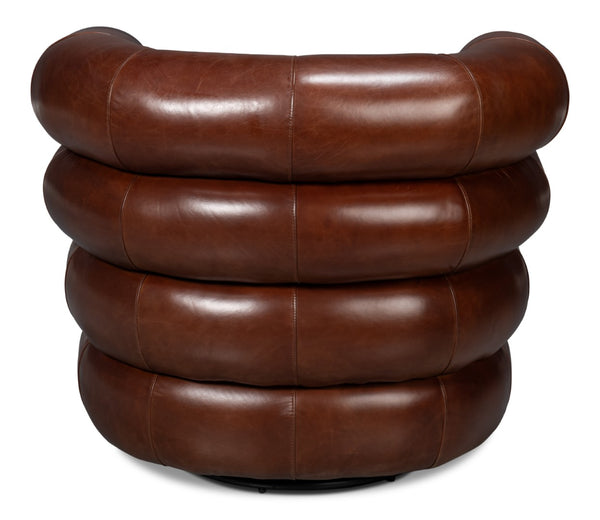 Sarreid Rondo Brown Leather Swivel Chair - Stylish Comfort & Modern Design For Your Living Space Needs Brown  54068