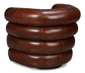 Sarreid Rondo Brown Leather Swivel Chair - Stylish Comfort & Modern Design For Your Living Space Needs Brown  54068