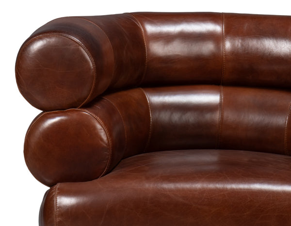 Sarreid Rondo Brown Leather Swivel Chair - Stylish Comfort & Modern Design For Your Living Space Needs Brown  54068