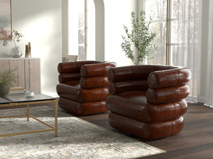 Sarreid Rondo Brown Leather Swivel Chair - Stylish Comfort & Modern Design For Your Living Space Needs Brown  54068