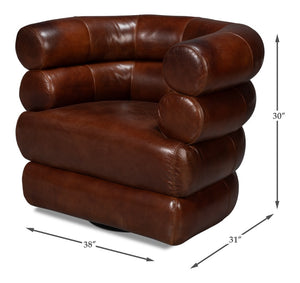Sarreid Rondo Brown Leather Swivel Chair - Stylish Comfort & Modern Design For Your Living Space Needs Brown  54068