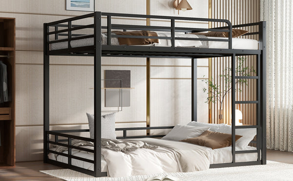 English Elm Metal Full Xl Bunk Bed Frame - Heavy-Duty, Noise-Reduced Design For Kids, Teens & Adults, Black Finish W1580S00159