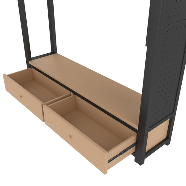 English Elm Queen Loft Bed Frame With Wardrobe & Shelves - Modern Metal Design For Space-Saving Storage & Work W1580S00233-GIGA