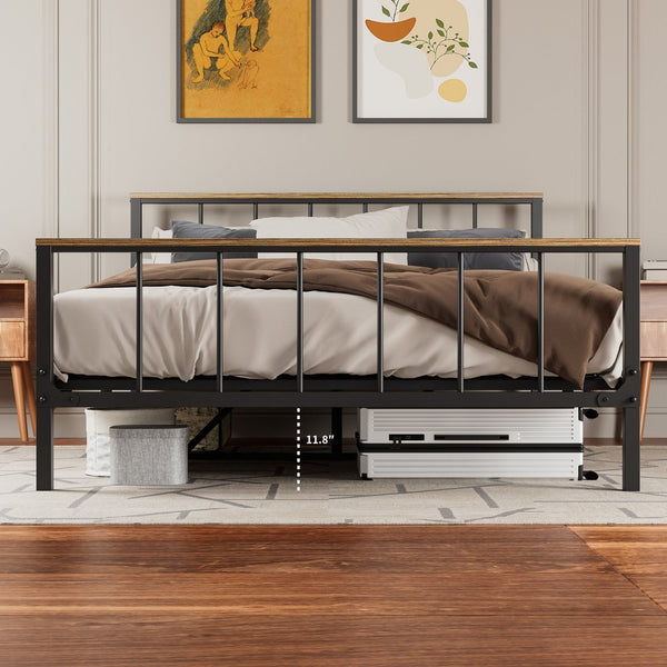 English Elm Metal Platform Bed Frame With Headboard, Footboard & Sturdy Design - No Box Spring Needed, Queen Size W57868844