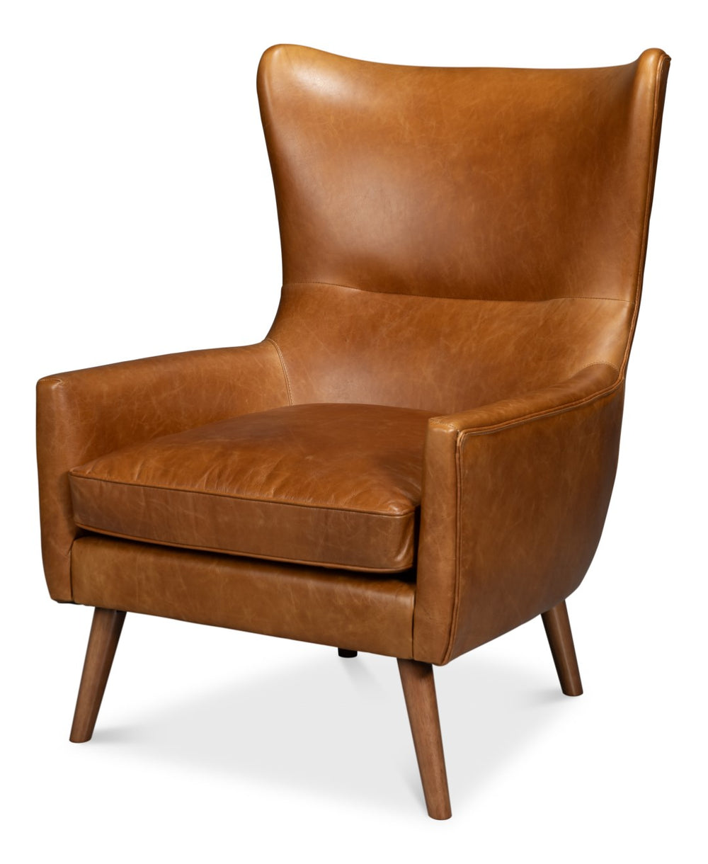 Sarreid Patron Highback Leather Chair In Elegant Cuba Brown – Luxurious Comfort With Sturdy Wood Frame Brown  54070