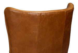 Sarreid Patron Highback Leather Chair In Elegant Cuba Brown – Luxurious Comfort With Sturdy Wood Frame Brown  54070