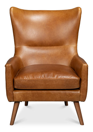 Sarreid Patron Highback Leather Chair In Elegant Cuba Brown – Luxurious Comfort With Sturdy Wood Frame Brown  54070