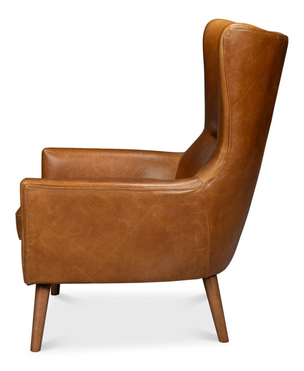 Sarreid Patron Highback Leather Chair In Elegant Cuba Brown – Luxurious Comfort With Sturdy Wood Frame Brown  54070