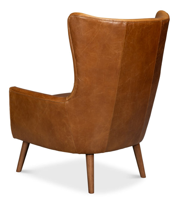 Sarreid Patron Highback Leather Chair In Elegant Cuba Brown – Luxurious Comfort With Sturdy Wood Frame Brown  54070