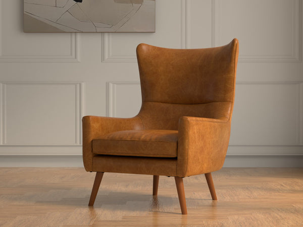 Sarreid Patron Highback Leather Chair In Elegant Cuba Brown – Luxurious Comfort With Sturdy Wood Frame Brown  54070