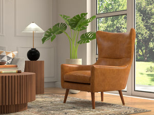 Sarreid Patron Highback Leather Chair In Elegant Cuba Brown – Luxurious Comfort With Sturdy Wood Frame Brown  54070
