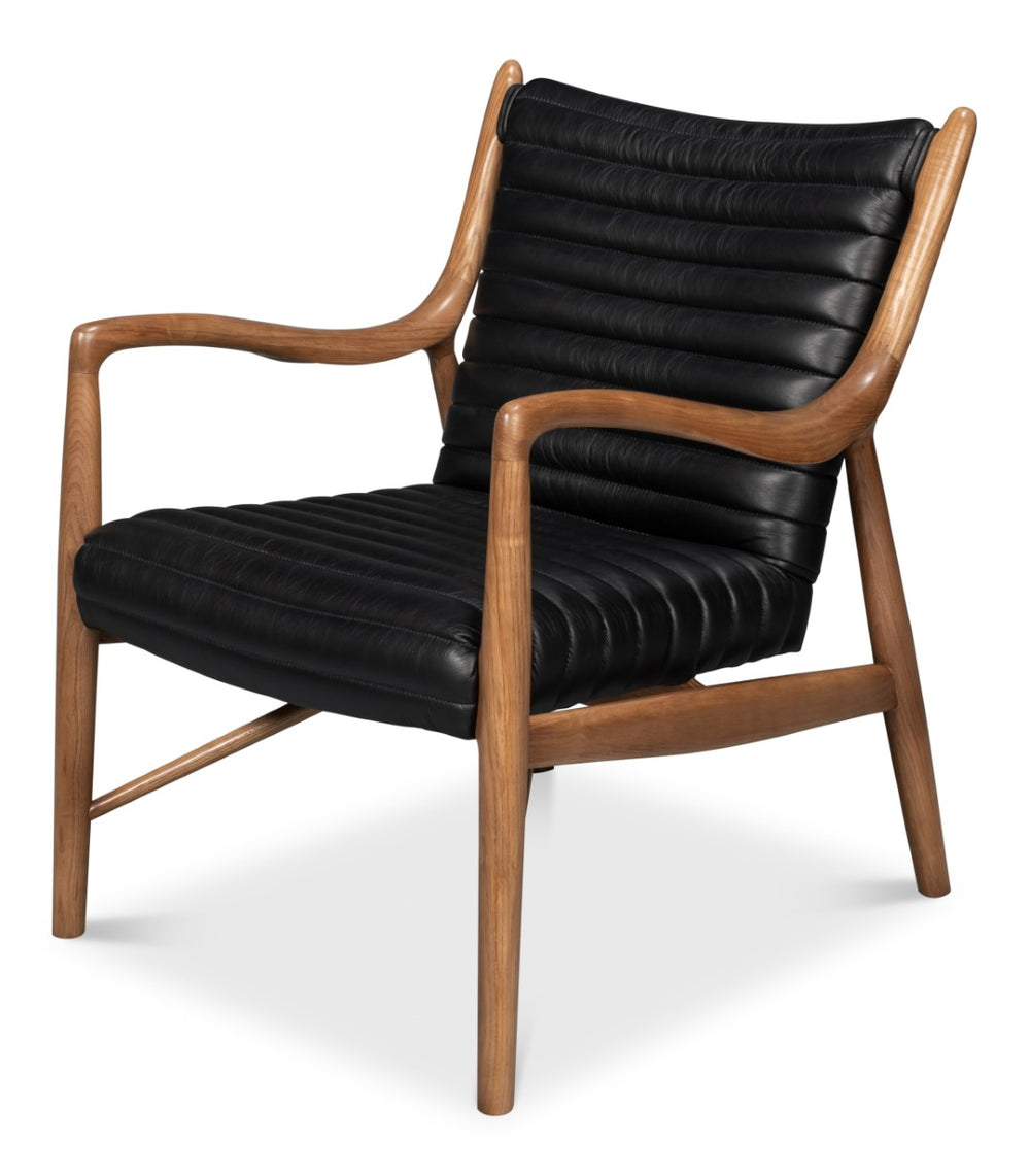 Sarreid Singletary Leather Chair - Luxurious Onyx Black Upholstery With Elegant Wood Accents For Comfort Black  54071