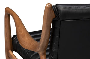 Sarreid Singletary Leather Chair - Luxurious Onyx Black Upholstery With Elegant Wood Accents For Comfort Black  54071