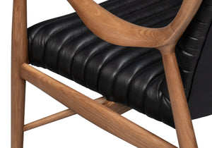 Sarreid Singletary Leather Chair - Luxurious Onyx Black Upholstery With Elegant Wood Accents For Comfort Black  54071