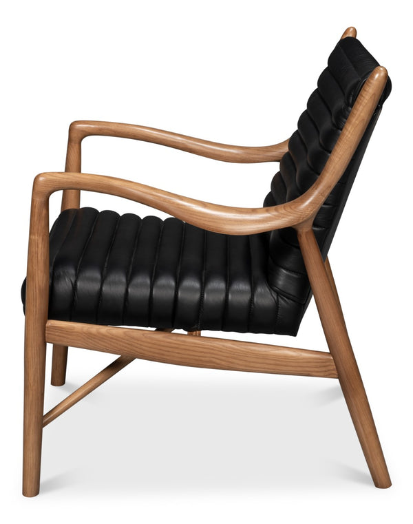 Sarreid Singletary Leather Chair - Luxurious Onyx Black Upholstery With Elegant Wood Accents For Comfort Black  54071