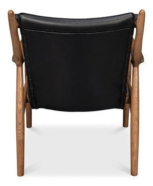Sarreid Singletary Leather Chair - Luxurious Onyx Black Upholstery With Elegant Wood Accents For Comfort Black  54071