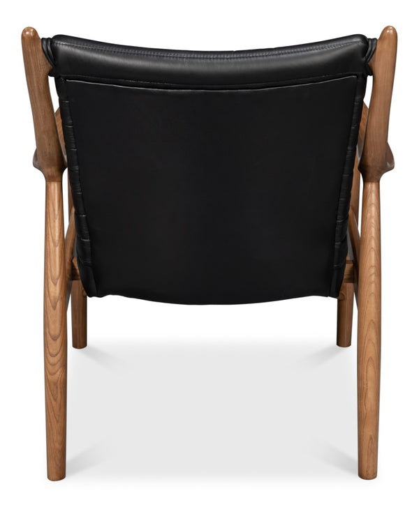 Sarreid Singletary Leather Chair - Luxurious Onyx Black Upholstery With Elegant Wood Accents For Comfort Black  54071