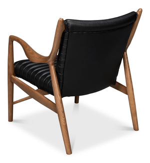 Sarreid Singletary Leather Chair - Luxurious Onyx Black Upholstery With Elegant Wood Accents For Comfort Black  54071
