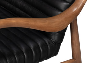 Sarreid Singletary Leather Chair - Luxurious Onyx Black Upholstery With Elegant Wood Accents For Comfort Black  54071