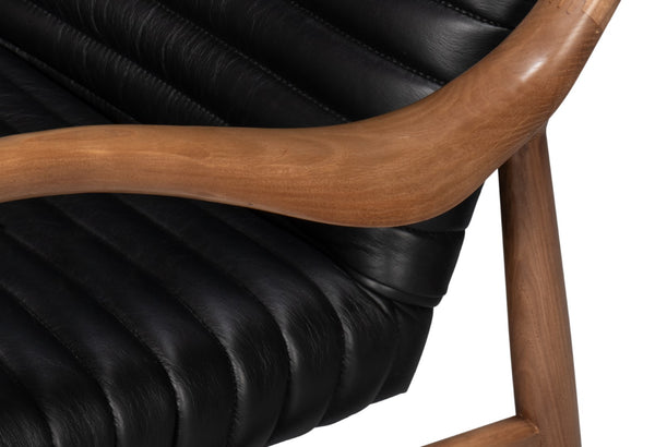 Sarreid Singletary Leather Chair - Luxurious Onyx Black Upholstery With Elegant Wood Accents For Comfort Black  54071