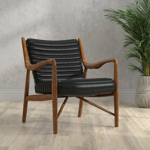 Sarreid Singletary Leather Chair - Luxurious Onyx Black Upholstery With Elegant Wood Accents For Comfort Black  54071
