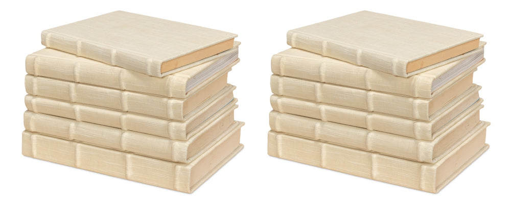 Sarreid Ecru Linen Books Set Of 12 – Elegant Assorted Sizes, Stitched Closure For Stylish Home Decor Ivory  54072