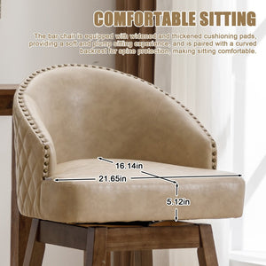 English Elm United We Win Quilted Microsuede Swivel Barstool with Wood Legs and Gold Rivet Trim Apricot W1568P361708