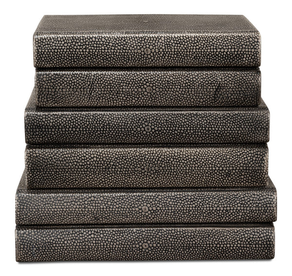 Sarreid Shagreen Books Set Of 12 – Elegant Antique Grey Faux Leather Decor For Home Or Office Styling Grey  54077-1