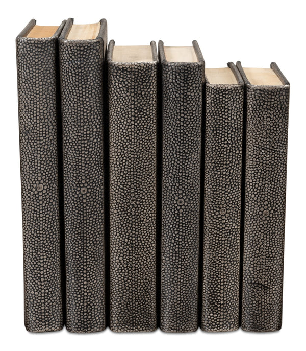 Sarreid Shagreen Books Set Of 12 – Elegant Antique Grey Faux Leather Decor For Home Or Office Styling Grey  54077-1
