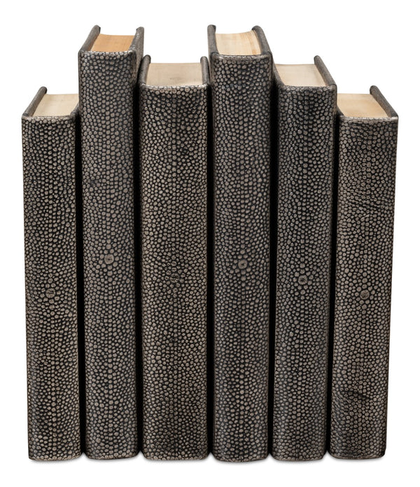 Sarreid Shagreen Books Set Of 12 – Elegant Antique Grey Faux Leather Decor For Home Or Office Styling Grey  54077-1