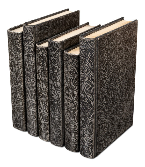 Sarreid Shagreen Books Set Of 12 – Elegant Antique Grey Faux Leather Decor For Home Or Office Styling Grey  54077-1