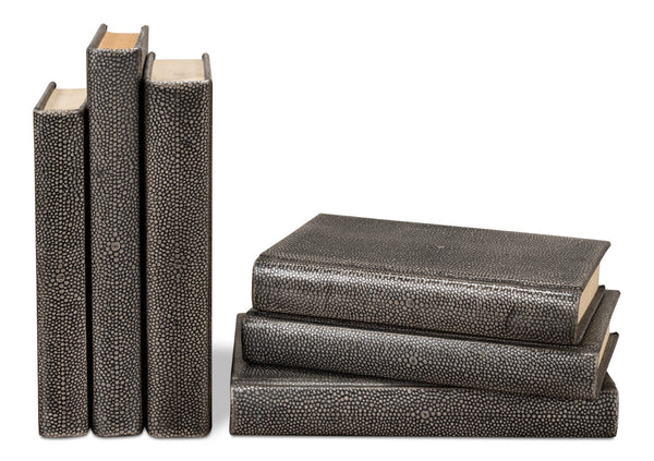 Sarreid Shagreen Books Set Of 12 – Elegant Antique Grey Faux Leather Decor For Home Or Office Styling Grey  54077-1