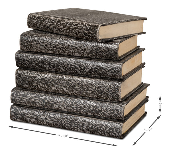 Sarreid Shagreen Books Set Of 12 – Elegant Antique Grey Faux Leather Decor For Home Or Office Styling Grey  54077-1