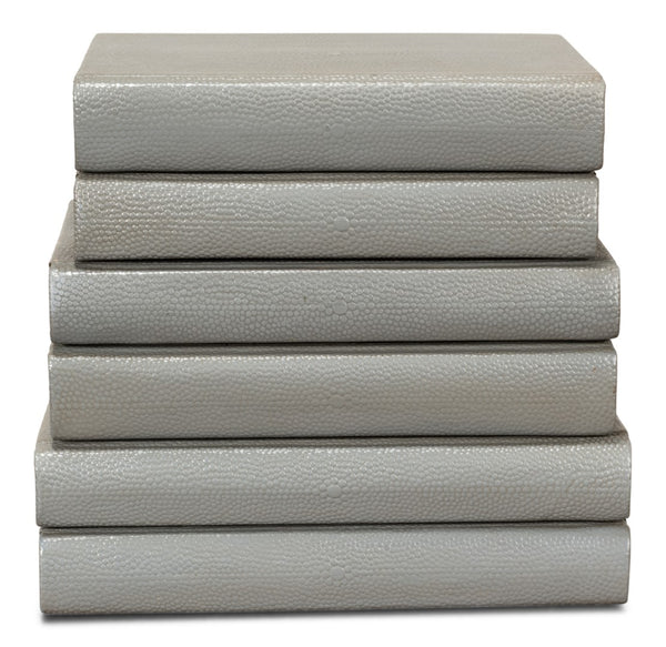 Sarreid Shagreen Books Set Of 12 - Elegant Storm Grey Faux Leather Decor For Home And Office Styling Grey  54077-2