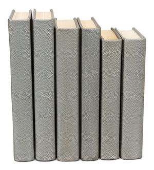 Sarreid Shagreen Books Set Of 12 - Elegant Storm Grey Faux Leather Decor For Home And Office Styling Grey  54077-2