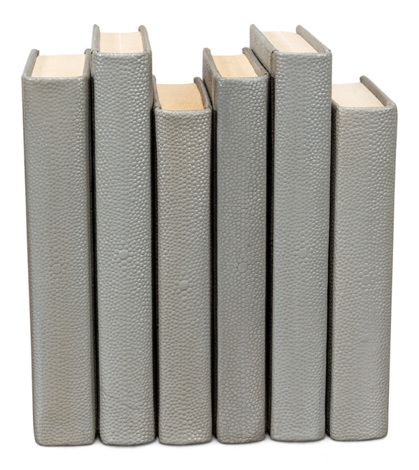 Sarreid Shagreen Books Set Of 12 - Elegant Storm Grey Faux Leather Decor For Home And Office Styling Grey  54077-2