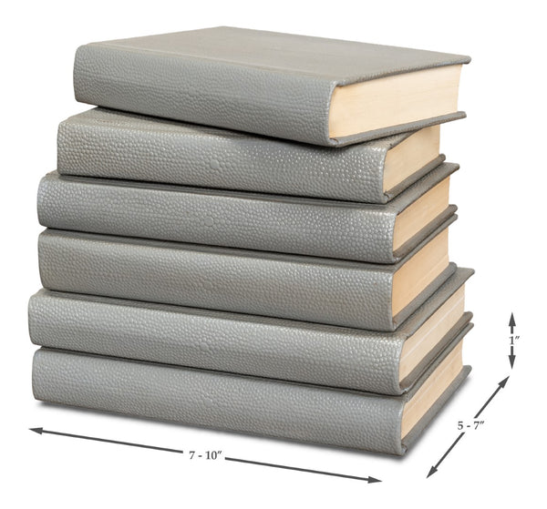 Sarreid Shagreen Books Set Of 12 - Elegant Storm Grey Faux Leather Decor For Home And Office Styling Grey  54077-2